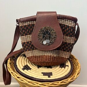 African Brown Woven Crossbody Bag